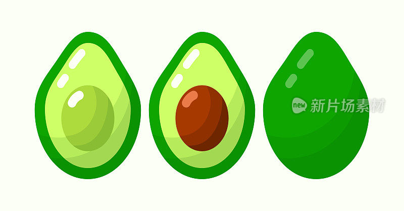 Avocado vegetable seamless colorful icon set. Cartoon flat healthy food. Green organic farm natural product. Avocado half  cut piece.